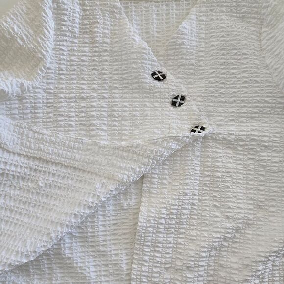 Pucker Textured Button Front Blazer XL White Lagenlook Niche Nilgun Derman - Picture 5 of 7